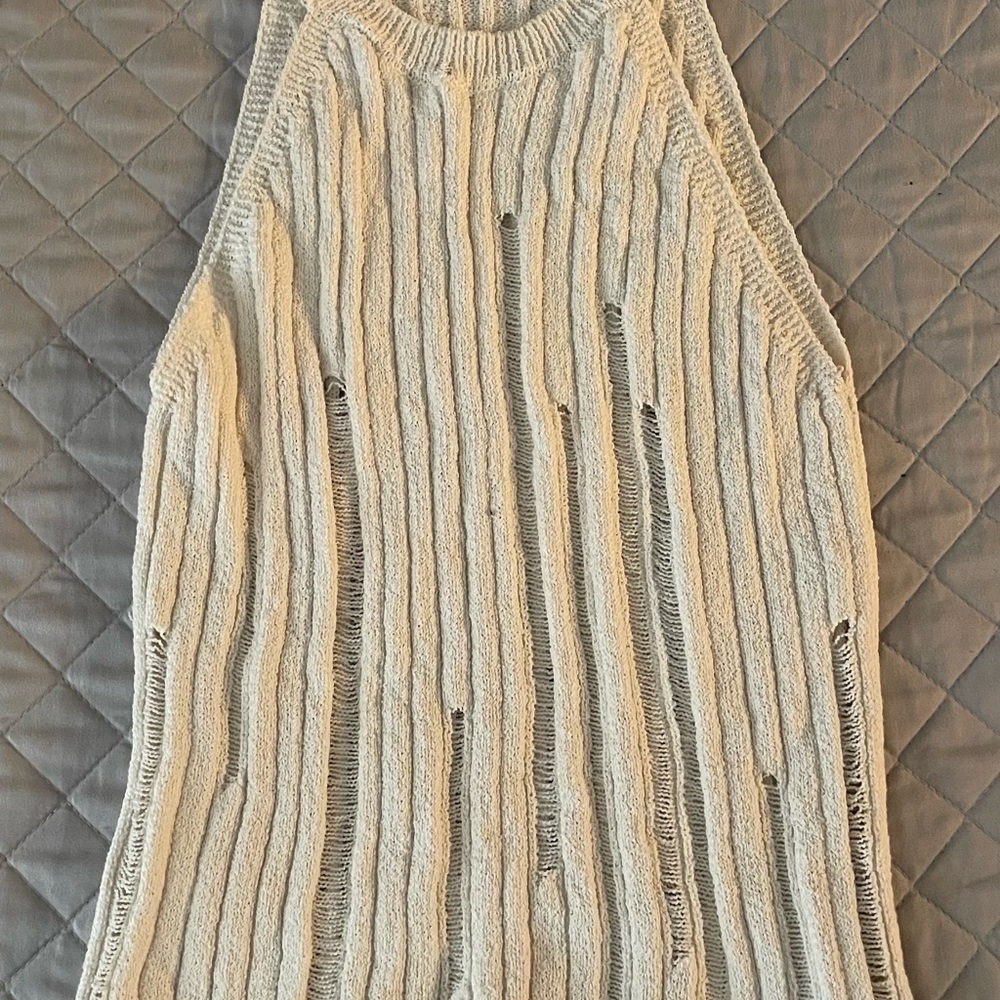 Zara Cream Ribbed Cut Out Tank Top